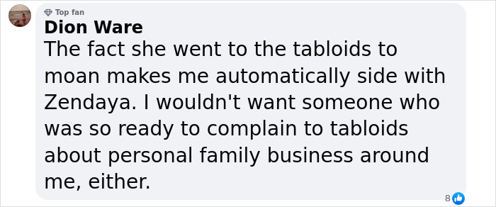 Comment siding with Zendaya amid family rift before Tom Holland wedding, criticizing tabloid exposure.