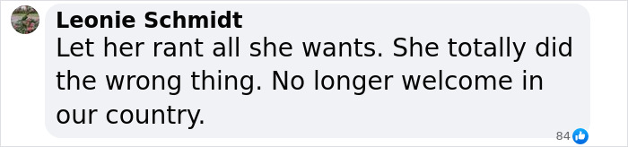 Comment criticizing the US woman involved in the wombat incident, highlighting local disapproval.