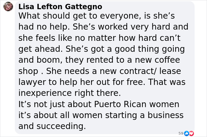 Comment discussing NYC cafe owner's challenges and support for women in business. Comment discussing NYC cafe owner's challenges and support for women in business.