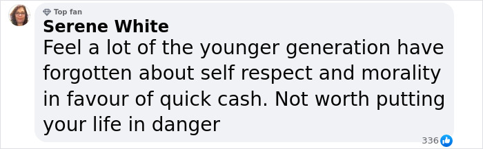 Comment discussing risks of "Porta Potty" parties, focusing on self-respect and morality over quick cash.