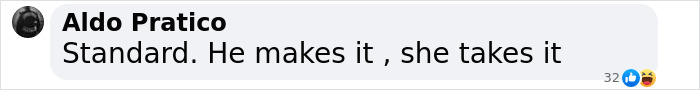 Aldo Pratico comments on divorce snag, stating: "He makes it, she takes it," highlighting the financial aspect.
