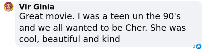 Comment reminiscing about the 'Clueless' movie, mentioning iconic character Cher from the 90s.