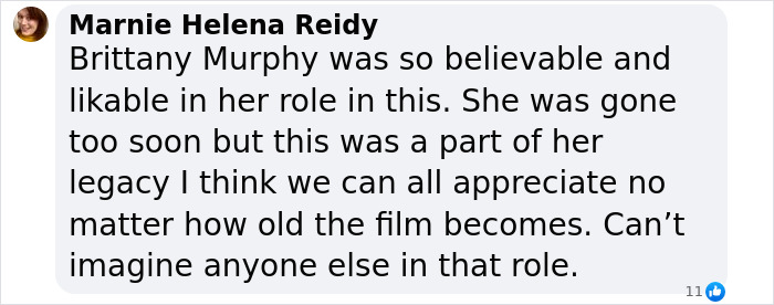 Comment reminiscing about Brittany Murphy's role in 'Clueless' and her lasting legacy in the film.