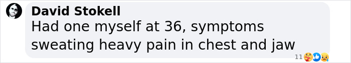 Text message discussing heart attack symptoms like sweating and chest pain.