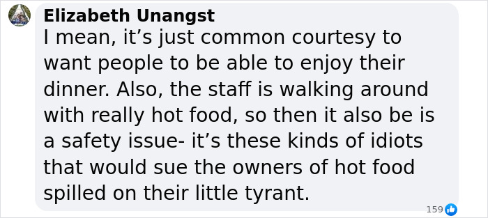 Text from a pizza place expressing frustration about unruly kids affecting dining experiences.