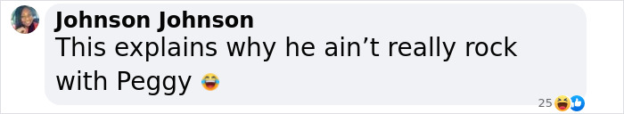 Comment referencing Ed O'Neill humorously about not rocking with Peggy, includes laughing emoji.