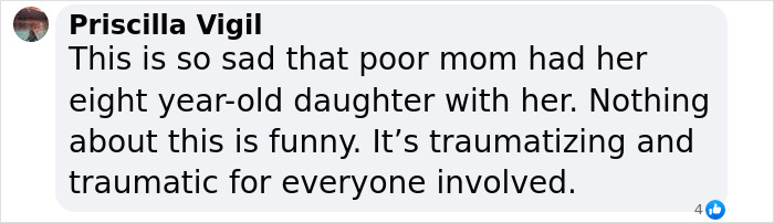 Comment discussing woman's airport incident, noting trauma for those involved.