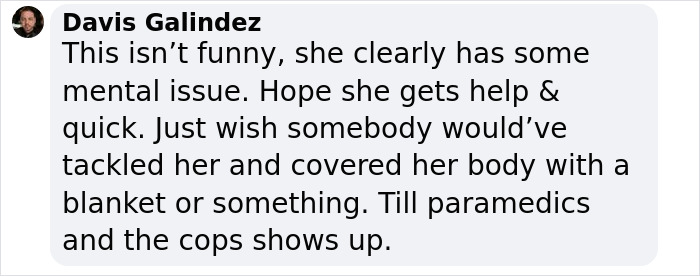Screenshot of a comment about a woman's airport meltdown needing mental health intervention.
