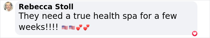 Comment suggesting health spa for astronauts' wellness, hinting at their frail condition, with flag and heart emojis.