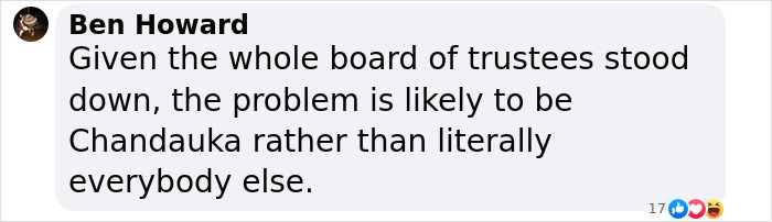 Comment discussing the resignation of a charity board amid allegations.