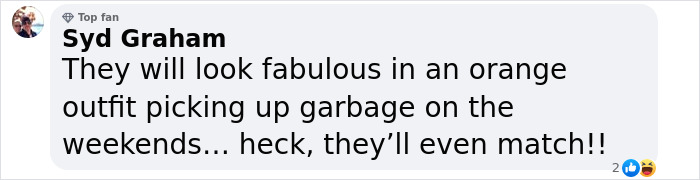 Comment about the prom dress heist and the suspect matching in orange picking up garbage.