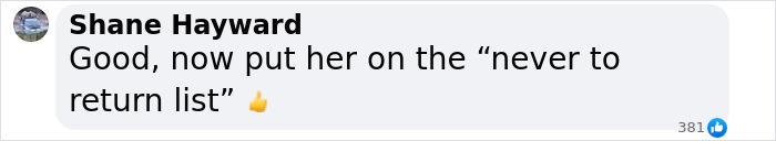 Comment expressing anger about a US woman taking a baby wombat, suggesting she be on a "never to return" list. Comment expressing anger about a US woman taking a baby wombat, suggesting she be on a "never to return" list.