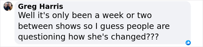 Comment on Eliza Coupe's recent appearance, discussing changes noticed in a short time interval.