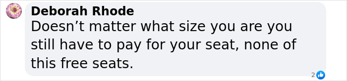 Comment on seat payment for plus-size flyers amid debate.