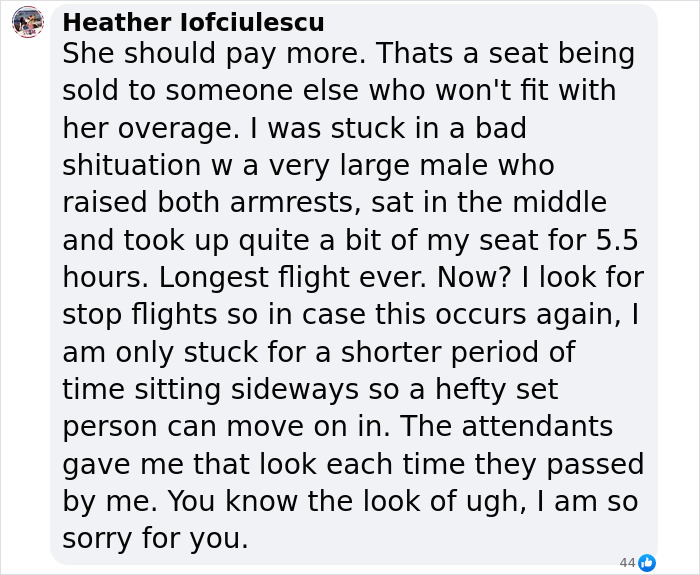 Plus-size woman responds to trolls about paying extra on flights.
