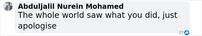 Text message saying, "The whole world saw what you did, just apologise," related to a track athlete incident. Text message saying, "The whole world saw what you did, just apologise," related to a track athlete incident.