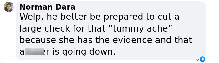 Comment criticizes a lawyer's "tummy ache" comparison regarding a girlfriend's injury, calling for accountability. Comment criticizes a lawyer's "tummy ache" comparison regarding a girlfriend's injury, calling for accountability.