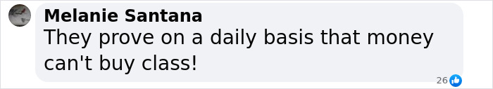 Comment by Melanie Santana criticizing class related to celebrity lifestyle choices.