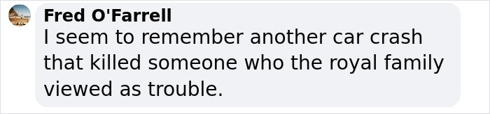 Text message about a car crash and the royal family, referring to a suspicious incident.