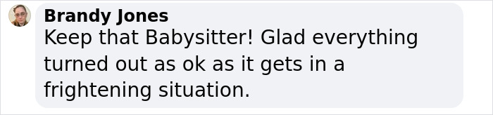 Text message praising a babysitter for handling a frightening situation.