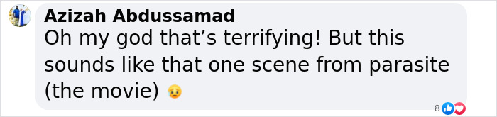 Text message expressing fear about a scene akin to a movie moment, related to finding a man hiding.