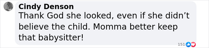 Text comment highlighting a babysitter finding a man under a child's bed when checking for monsters.