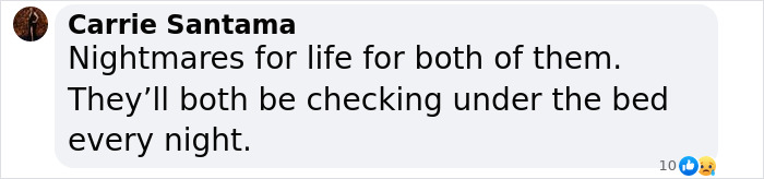 Text comment expressing concern about nightmares, referencing checking under the bed.