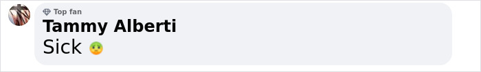 Comment by Tammy Alberti saying "Sick" with a nauseated face emoji, related to influencer arrest story.