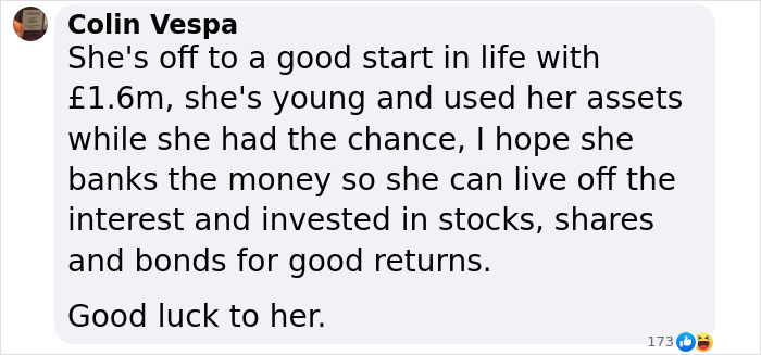 Comment discussing a woman selling her virginity for a large sum while in college. Comment discussing a woman selling her virginity for a large sum while in college.