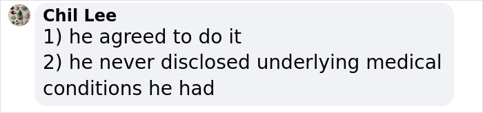 Text message from Chil Lee discussing a man's decision and undisclosed medical conditions during childbirth simulation. Text message from Chil Lee discussing a man's decision and undisclosed medical conditions during childbirth simulation.