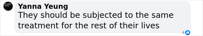 Comment from Yanna Yeung expressing a viewpoint on severe sentencing. Comment from Yanna Yeung expressing a viewpoint on severe sentencing.