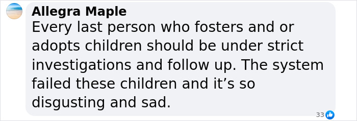 Comment on child adoption system failure and investigation needs. Comment on child adoption system failure and investigation needs.