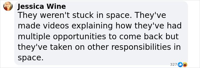 Comment discussing how NASA astronauts aren't stranded at the ISS, mentioning alternate opportunities and responsibilities.