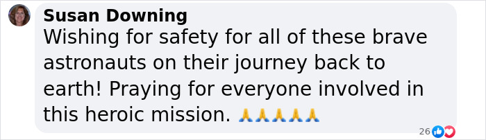 Comment wishing safety for astronauts returning from the ISS mission.