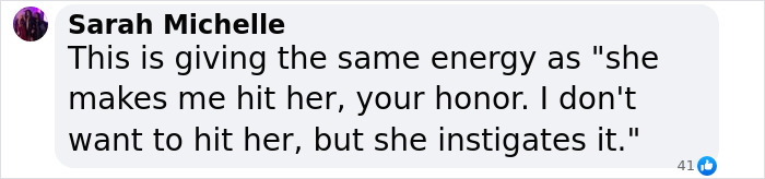 Text comment comparing family blame shift to provoking actions, related to denied parole for Selena's assassination.