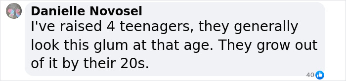 Comment discussing teen behavior, mentioning looking glum and growth, related to Naomi Watts' daughter.