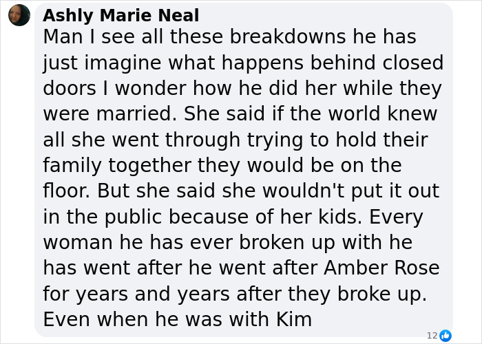 Text screenshot discussing Kanye and Kim Kardashian's past relationship difficulties.