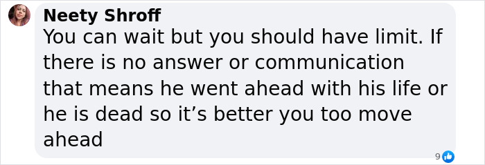 Neety Shroff comments on patience and waiting limits; text on moving forward in life.