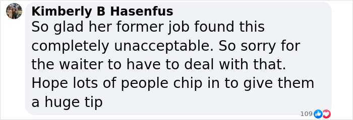 Comment on woman fired after leaving a "disgusting" message on restaurant bill.