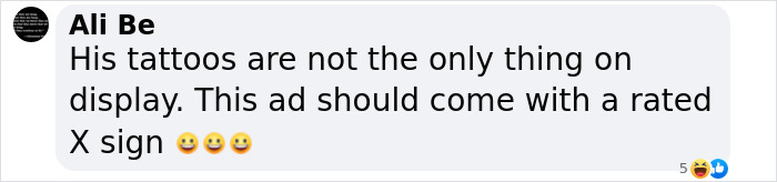 Comment reacting to Bad Bunny's Calvin Klein ad campaign, mentioning tattoos and an attention-grabbing display.