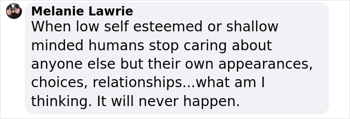 Comment discussing self-esteem and appearances related to Millie Bobby Brown's response to bullying. Comment discussing self-esteem and appearances related to Millie Bobby Brown's response to bullying.