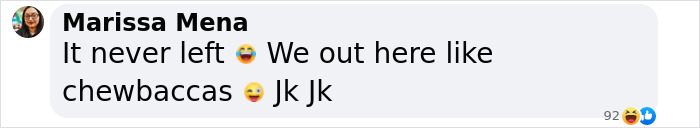 Marissa Mena's comment humorously embraces the natural "bush" trend with playful emojis.