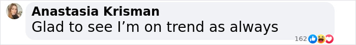 Chat message from Anastasia Krisman reads, "Glad to see I'm on trend as always," with reactions below.
