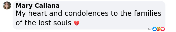Mary Caliana expressing condolences for students missing at Mexican spot, with a broken heart emoji. Mary Caliana expressing condolences for students missing at Mexican spot, with a broken heart emoji.