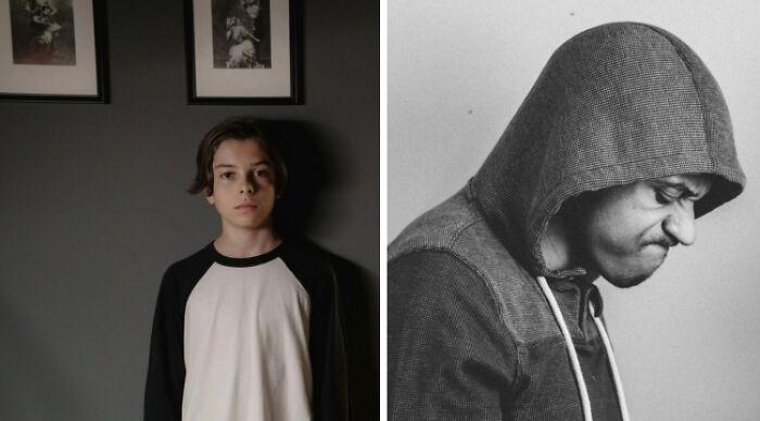 Split image of two individuals, conveying a thought-provoking dilemma scene.