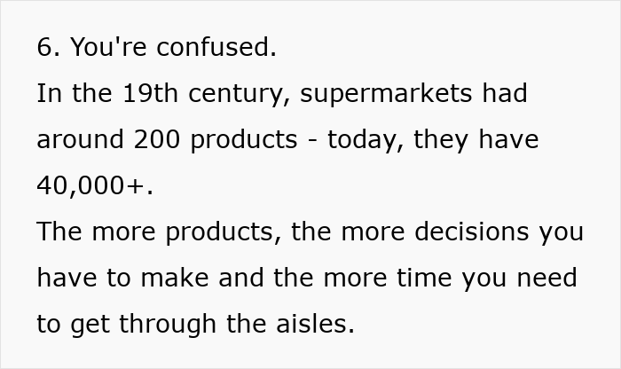 Text highlights supermarket psychological tricks, noting increased product variety from 200 to 40,000+ items.
