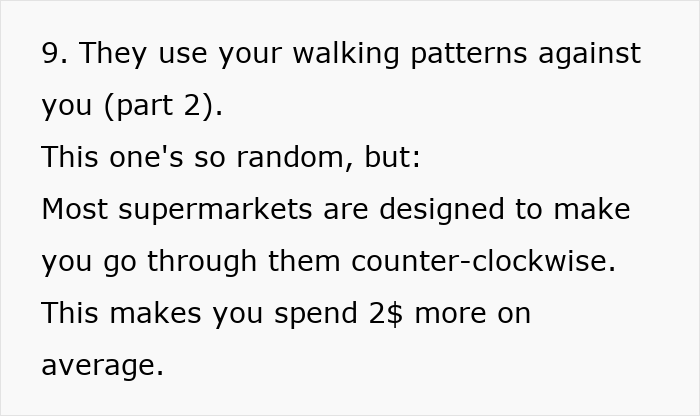 Text about supermarkets using walking patterns to increase spending by $2.