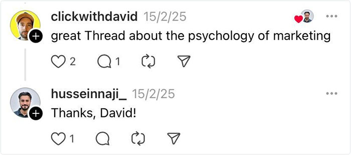 Social media comments discussing psychology tricks in marketing.