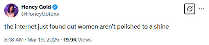 Tweet by Honey Gold commenting on women and appearance, addressing back hair issues with humor.