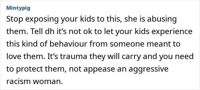 Text from a user expressing concerns about a person&rsquo;s racist behavior affecting children.